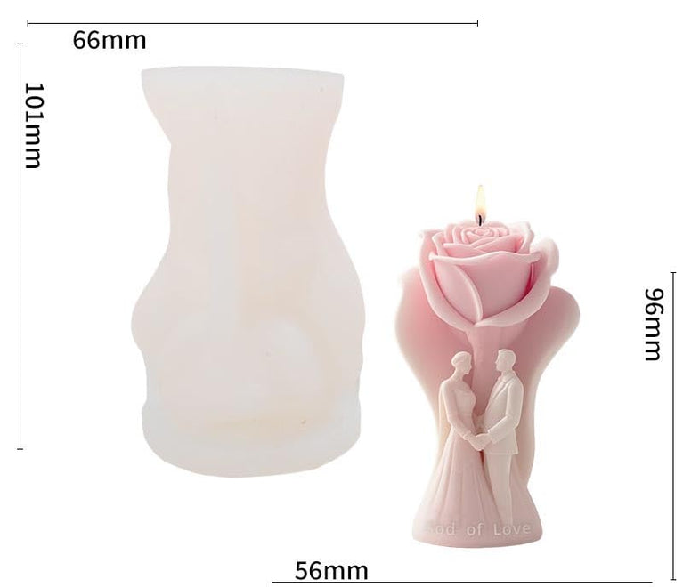 SNOOGG Rose Wedding Couple Silicone Candle Mold for Resin Casting | God of Love Bride Groom Rose 3D Mold for Eco Resin, Epoxy, Concrete Crafts | Heavy Duty Reusable Liquid Silicone Mould