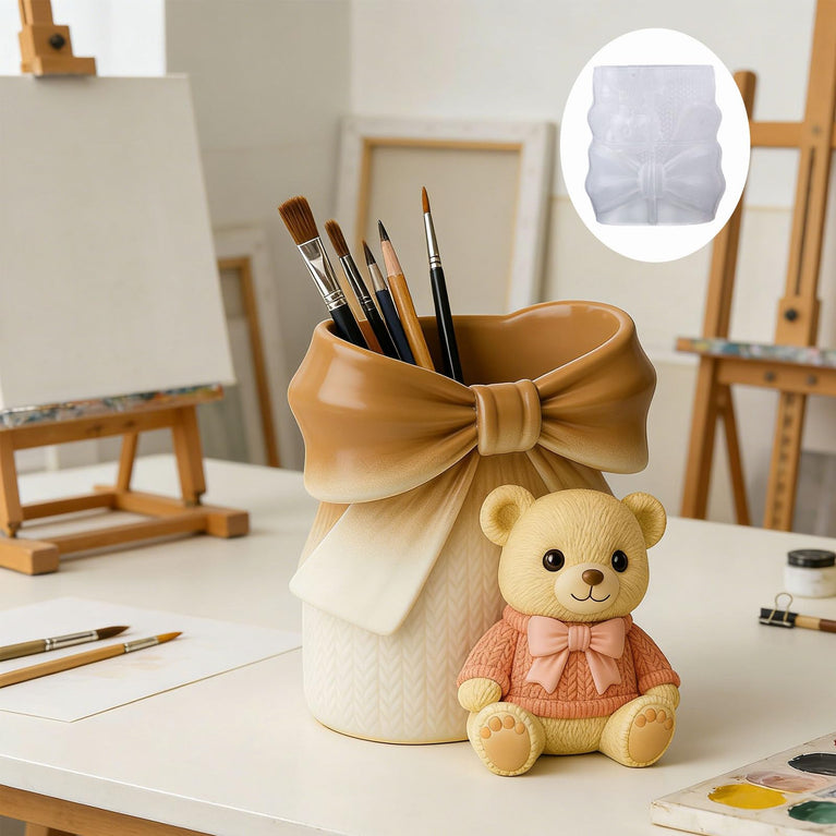 SNOOGG Bow Knit Sweater Teddy Bear Silicone Mold for Resin Casting | Bear Planter & Candle 3D Mold for Eco Resin, Epoxy, Concrete Crafts | Heavy Duty Reusable Silicone Mould for Home Decor