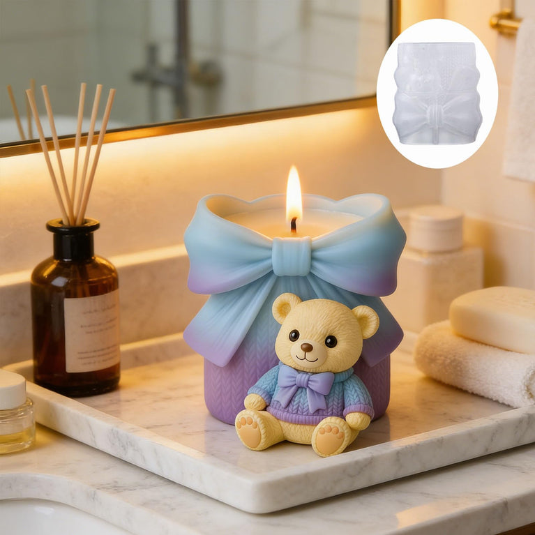 SNOOGG Bow Knit Sweater Teddy Bear Silicone Mold for Resin Casting | Bear Planter & Candle 3D Mold for Eco Resin, Epoxy, Concrete Crafts | Heavy Duty Reusable Silicone Mould for Home Decor