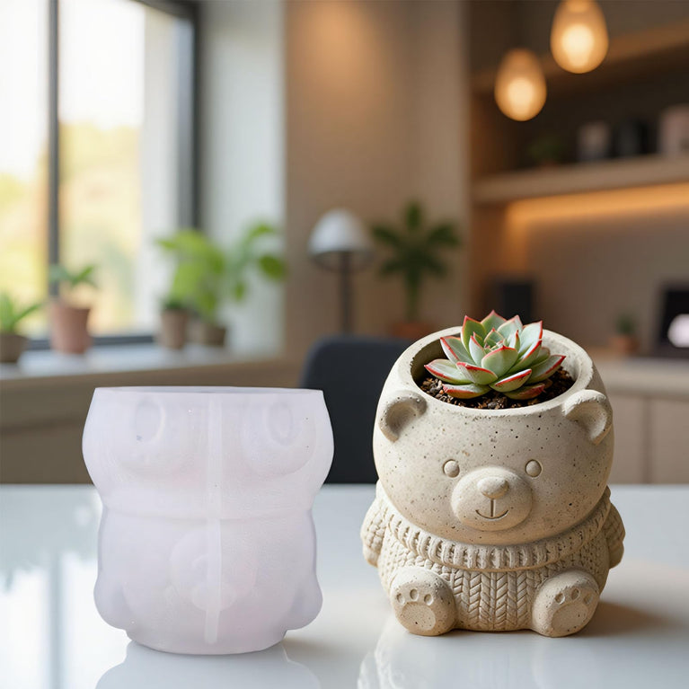 SNOOGG Cute Bear in Sweater Silicone Mold for Resin Casting | Bear Planter, Candle & Pen Holder 3D Mold for Eco Resin, Epoxy, Concrete Crafts | Heavy Duty Reusable Silicone Mould for Home Decor