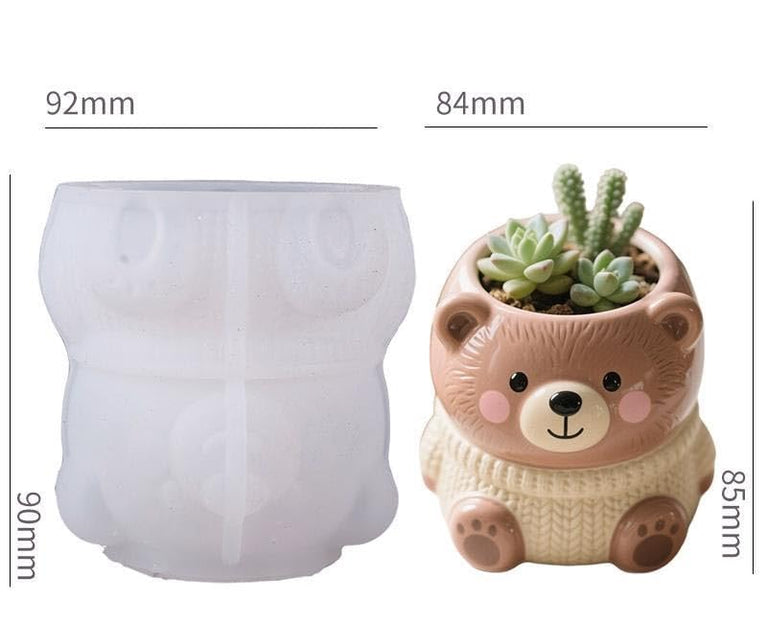 SNOOGG Cute Bear in Sweater Silicone Mold for Resin Casting | Bear Planter, Candle & Pen Holder 3D Mold for Eco Resin, Epoxy, Concrete Crafts | Heavy Duty Reusable Silicone Mould for Home Decor