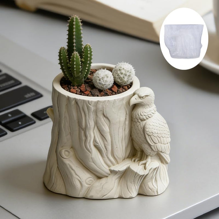 SNOOGG Eagle on Tree Stump Silicone Mold for Resin Casting | Eagle Planter 3D Mold for Eco Resin, Epoxy, Concrete Crafts | Heavy Duty Reusable Silicone Mould for Home Decor