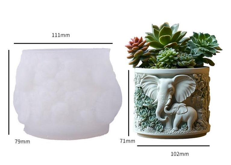SNOOGG 3D Elephant Family Relief Silicone Mold – Heavy-Duty Reusable Mould for DIY Planters, Pen Holders, Epoxy Resin, Concrete & Home Decor Crafts