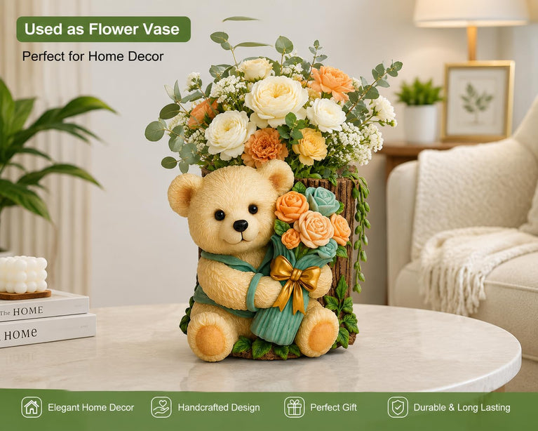 SNOOGG Teddy Bear with Rose Bouquet Silicone Mold for Resin Casting | Bear & Flower Planter 3D Mold for Eco Resin, Epoxy, Concrete Crafts | Heavy Duty Reusable Silicone Mould for Home Decor