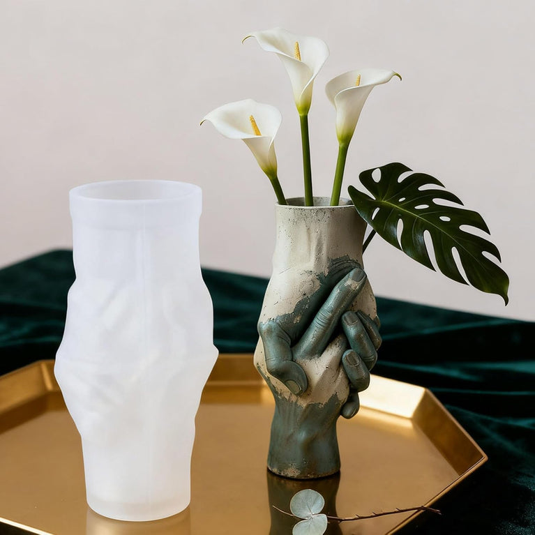 SNOOGG Clasped Hands Vase Silicone Mold for Resin, Concrete & Plaster - Holding Hands Flower Pot Casting Mold for DIY Home Decor, Candle Holder, Pen Stand, Handmade Gift Craft