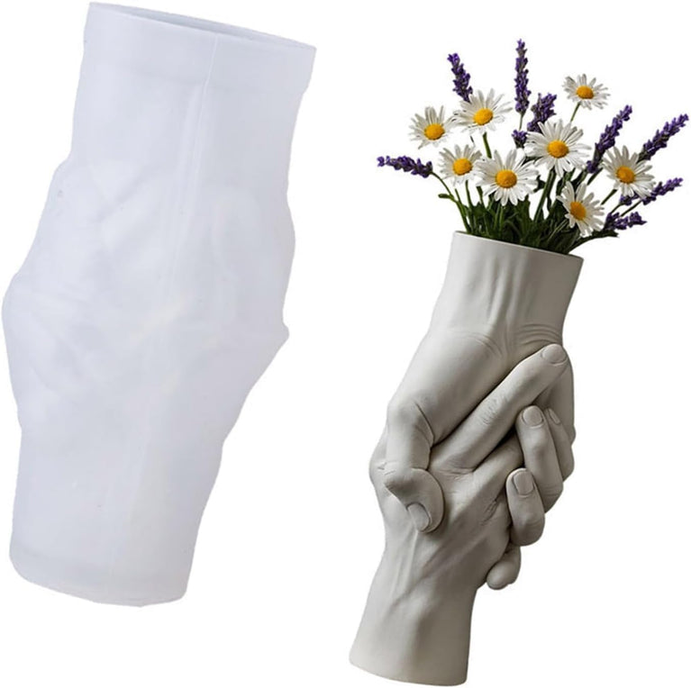 SNOOGG Clasped Hands Vase Silicone Mold for Resin, Concrete & Plaster - Holding Hands Flower Pot Casting Mold for DIY Home Decor, Candle Holder, Pen Stand, Handmade Gift Craft