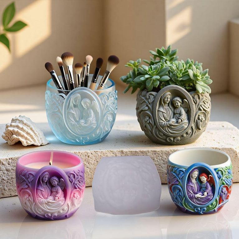 SNOOGG Madonna & Angel Floral Silicone Mold for Resin Casting | Religious Motif Planter & Candle 3D Mold for Eco Resin, Epoxy, Concrete Crafts | Heavy Duty Reusable Silicone Mould for Home Decor