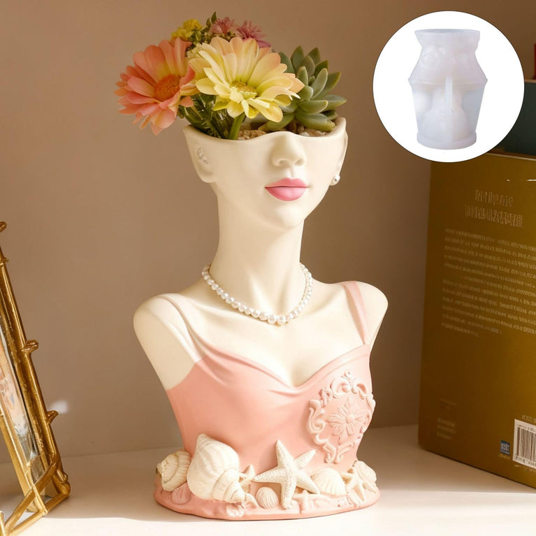 SNOOGG Mermaid Lady Bust Face Vase Silicone Mold for Resin Casting | Seashell Girl Bust Planter 3D Mold for Eco Resin, Epoxy, Concrete Crafts | Heavy Duty Reusable Silicone Mould for Home Decor