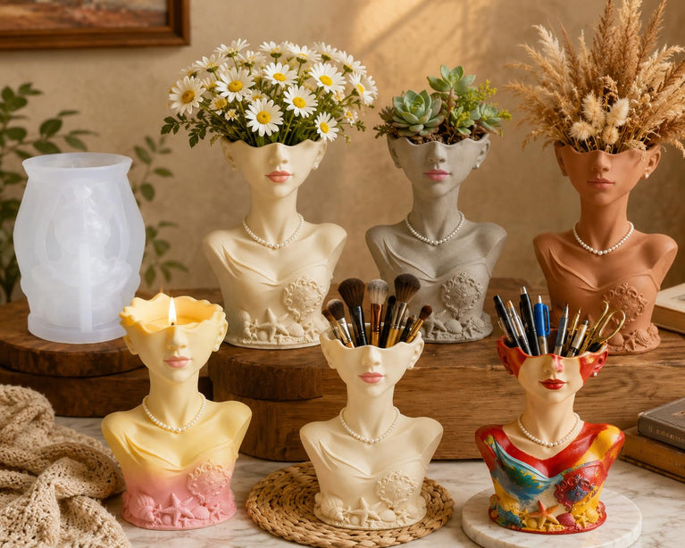 SNOOGG Mermaid Lady Bust Face Vase Silicone Mold for Resin Casting | Seashell Girl Bust Planter 3D Mold for Eco Resin, Epoxy, Concrete Crafts | Heavy Duty Reusable Silicone Mould for Home Decor