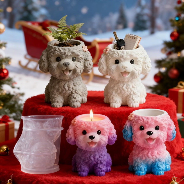 SNOOGG Curly Poodle Puppy Silicone Mold for Resin Casting | Fluffy Dog Planter & Key Holder 3D Mold for Eco Resin, Epoxy, Concrete Crafts | Heavy Duty Reusable Silicone Mould for Home Decor