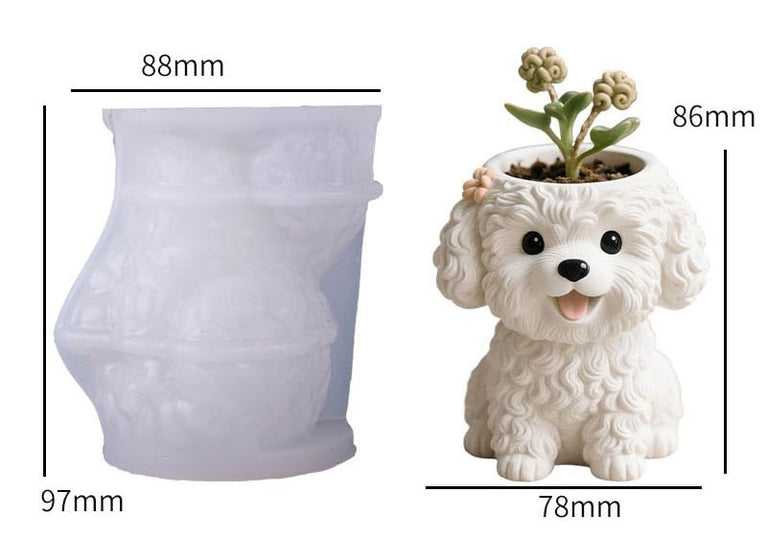SNOOGG Curly Poodle Puppy Silicone Mold for Resin Casting | Fluffy Dog Planter & Key Holder 3D Mold for Eco Resin, Epoxy, Concrete Crafts | Heavy Duty Reusable Silicone Mould for Home Decor