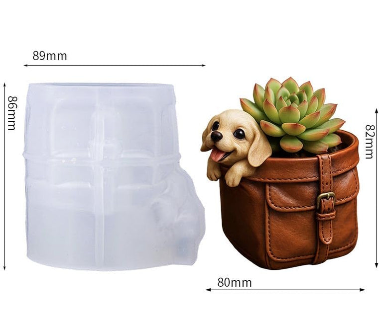 SNOOGG Puppy in Leather Bag Silicone Mold for Resin Casting | Dog Planter & Pen Holder 3D Mold for Eco Resin, Epoxy, Concrete Crafts | Heavy Duty Reusable Silicone Mould for Home Decor