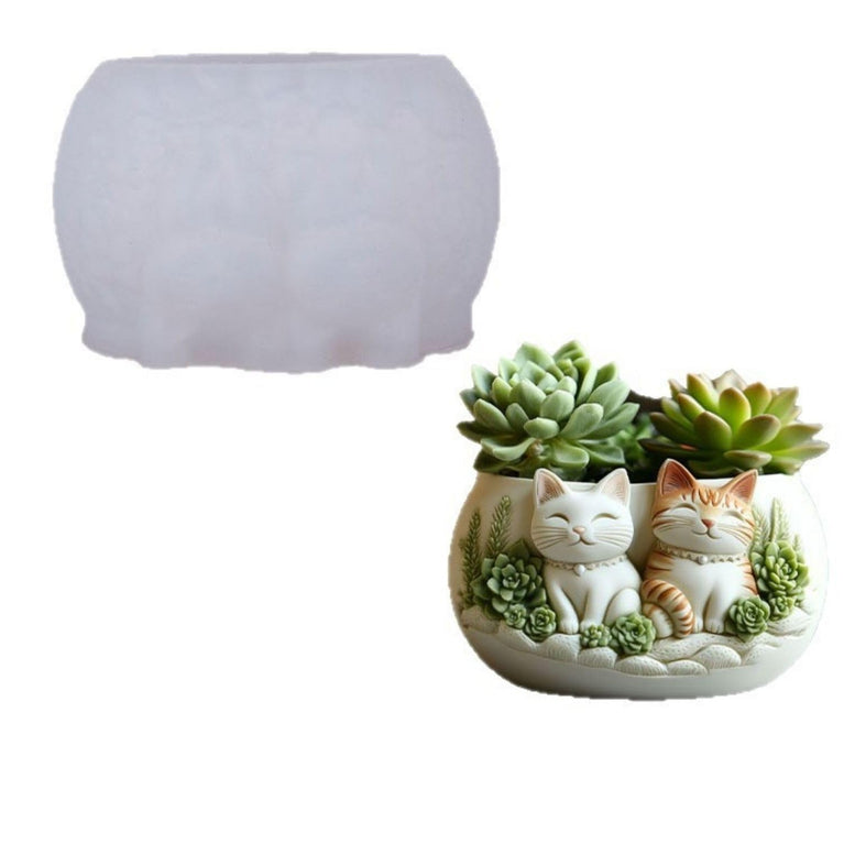 SNOOGG Decorative Cat Planter Silicone Mold with Zigzag Texture for Eco Resin Crete – Small Succulent Pot Mould