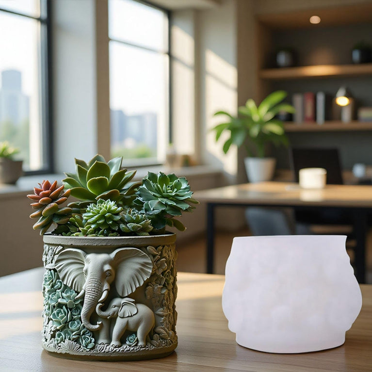 SNOOGG Elephant Flower Pot Silicone Mold for Resin Casting – Decorative Planter for DIY, Plaster & Cement Art