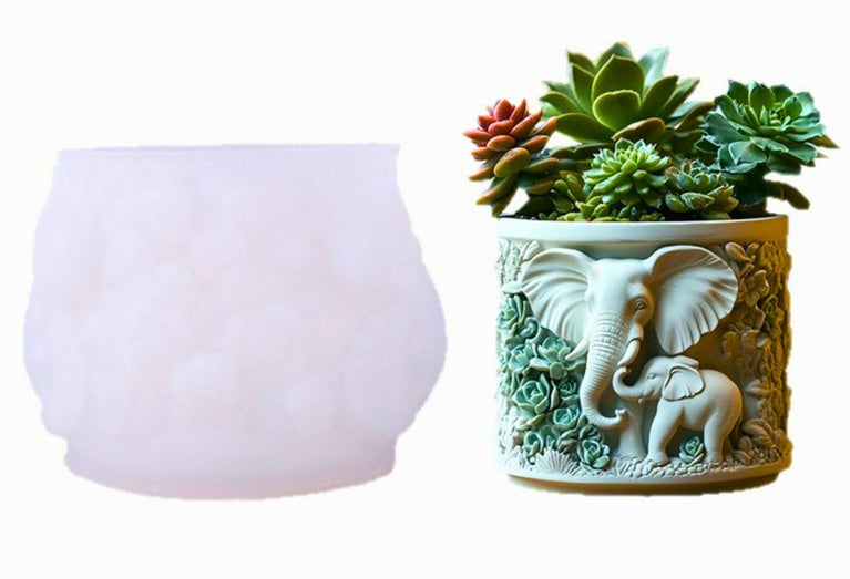 SNOOGG Elephant Flower Pot Silicone Mold for Resin Casting – Decorative Planter for DIY, Plaster & Cement Art