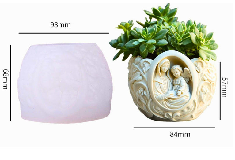 SNOOGG Silicone Virgin Mary Angel Floral Bowl Mold for DIY Cement Planter, Candle Holder, Resin, Gypsum, Plaster & Soap Casting Mould for Home Decor & Religious Gift Making