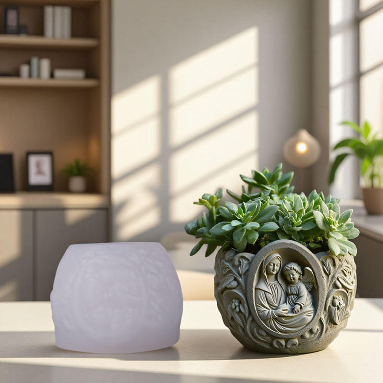 SNOOGG Silicone Virgin Mary Angel Floral Bowl Mold for DIY Cement Planter, Candle Holder, Resin, Gypsum, Plaster & Soap Casting Mould for Home Decor & Religious Gift Making