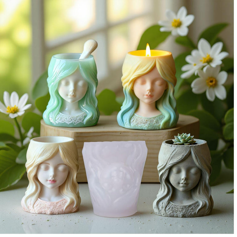 SNOOGG Silicone Girl Face Head Planter Mold for DIY Cement Pot, Flower Vase, Resin, Concrete, Gypsum & Plaster Casting Mould | Goddess Bust Home Decor & Gift Making