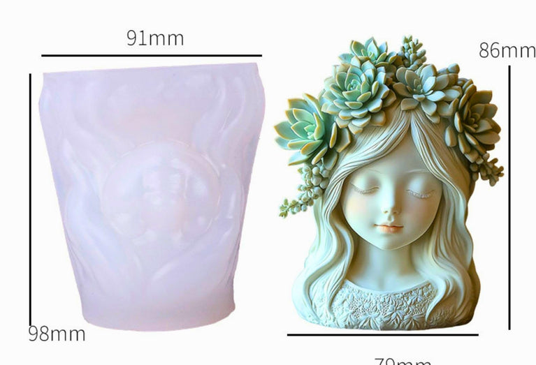 SNOOGG Silicone Girl Face Head Planter Mold for DIY Cement Pot, Flower Vase, Resin, Concrete, Gypsum & Plaster Casting Mould | Goddess Bust Home Decor & Gift Making