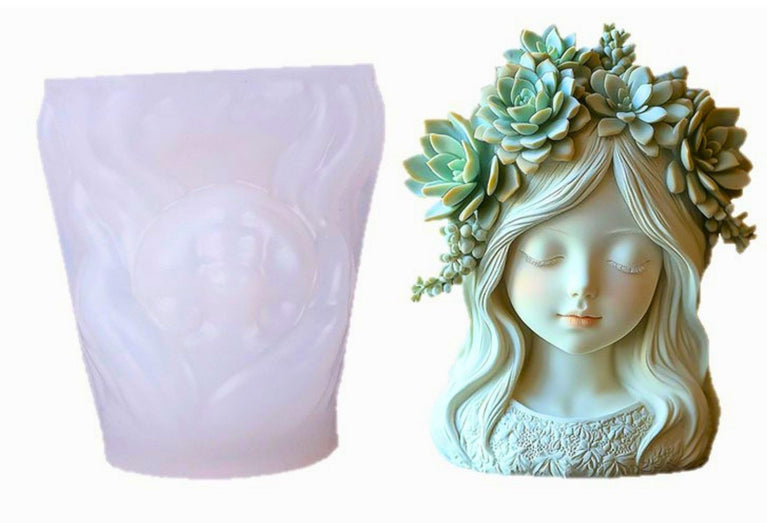 SNOOGG Silicone Girl Face Head Planter Mold for DIY Cement Pot, Flower Vase, Resin, Concrete, Gypsum & Plaster Casting Mould | Goddess Bust Home Decor & Gift Making
