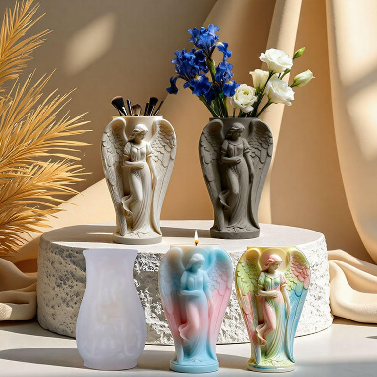 SNOOGG Silicone Seraphim Angel Wings Vase Mold | Cement Resin Candle Holder Pen Stand DIY Casting