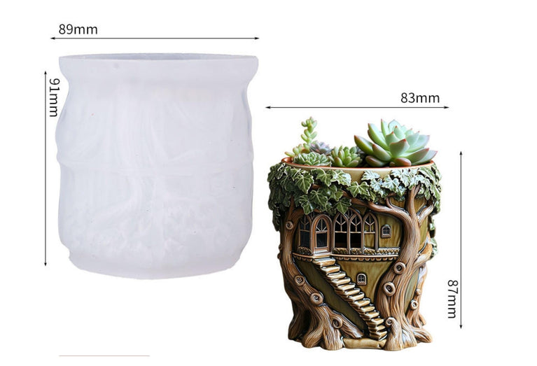 SNOOGG Silicone Mold Fairy Tree House Planter Pot Design for Eco Resin Crete Casting DIY Succulent Planter & Home Decor Mold
