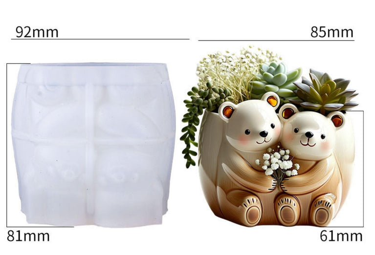 SNOOGG Silicone Mold Cute Couple Teddy Bear Hug Planter Design for Eco Resin Crete Casting DIY Succulent Pot Home Decor Craft Mold