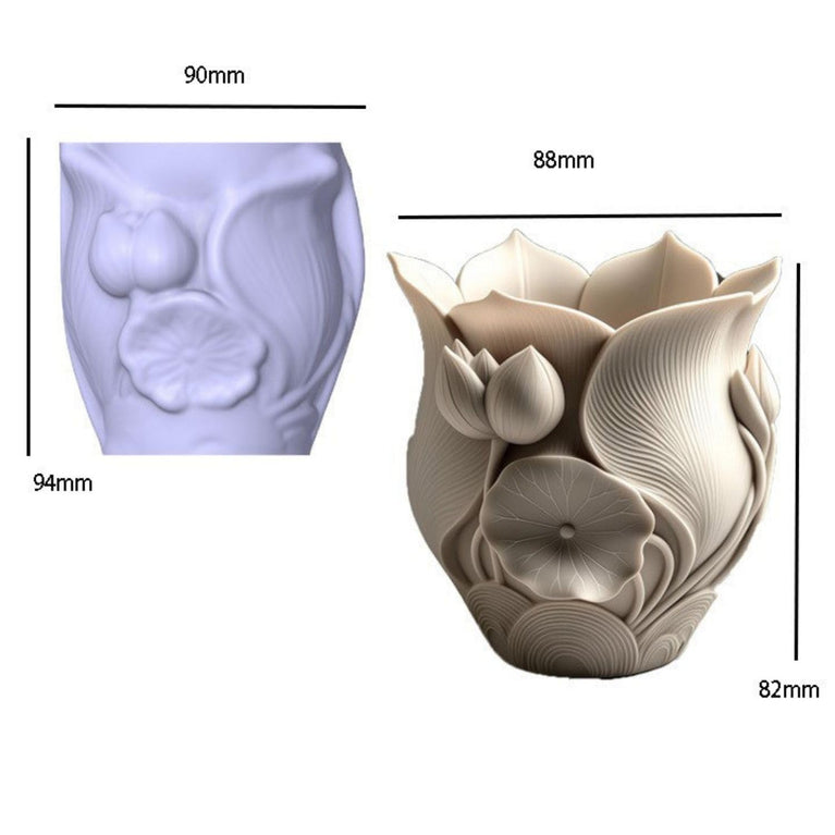 SNOOGG Silicone Mold Lotus Flower Carved Planter Pot Design for Eco Resin Crete Casting DIY Candle Holder Succulent Pot Home Decor Craft Mold