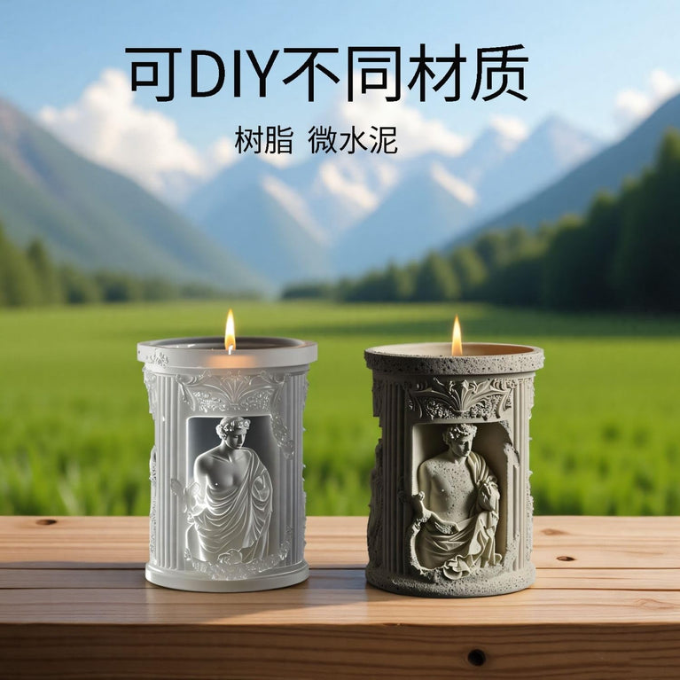 SNOOGG Silicone Mold Roman Greek Statue Relief Cylinder Pot Design for Eco Resin Crete Casting DIY Planter Candle Holder Storage Jar Home Decor Craft Mold