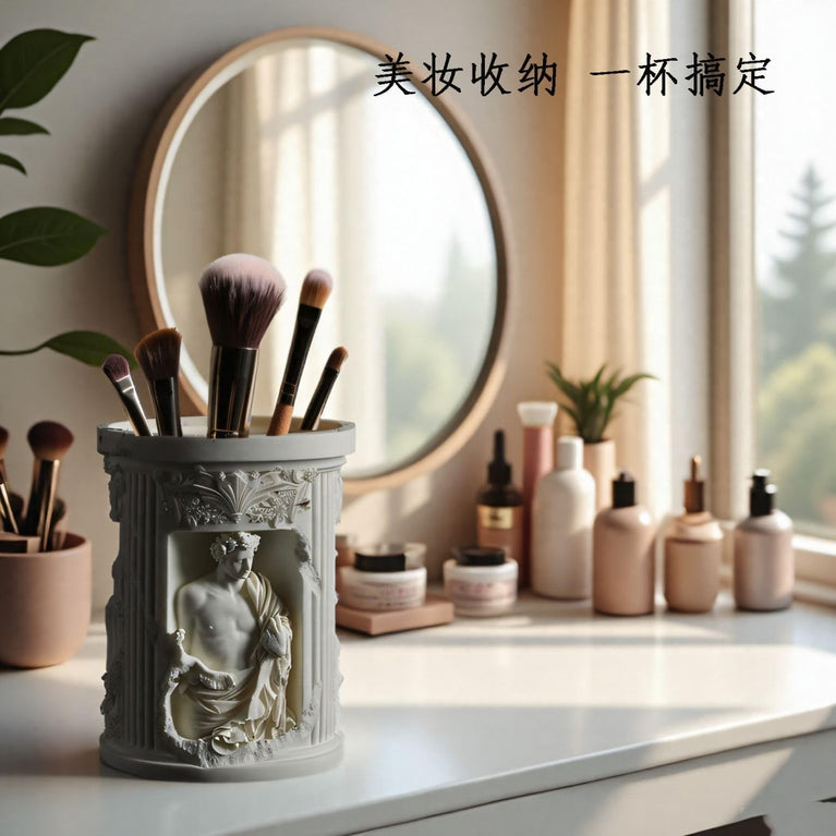 SNOOGG Silicone Mold Roman Greek Statue Relief Cylinder Pot Design for Eco Resin Crete Casting DIY Planter Candle Holder Storage Jar Home Decor Craft Mold