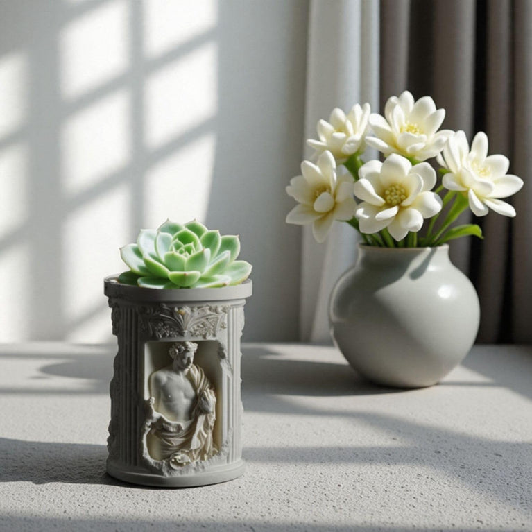 SNOOGG Silicone Mold Roman Greek Statue Relief Cylinder Pot Design for Eco Resin Crete Casting DIY Planter Candle Holder Storage Jar Home Decor Craft Mold