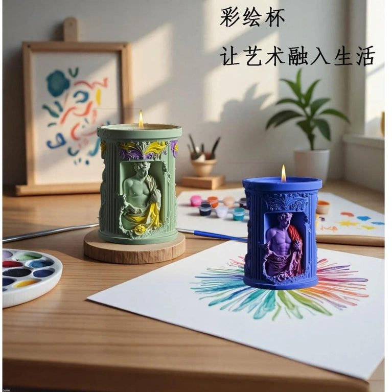 SNOOGG Silicone Mold Roman Greek Statue Relief Cylinder Pot Design for Eco Resin Crete Casting DIY Planter Candle Holder Storage Jar Home Decor Craft Mold