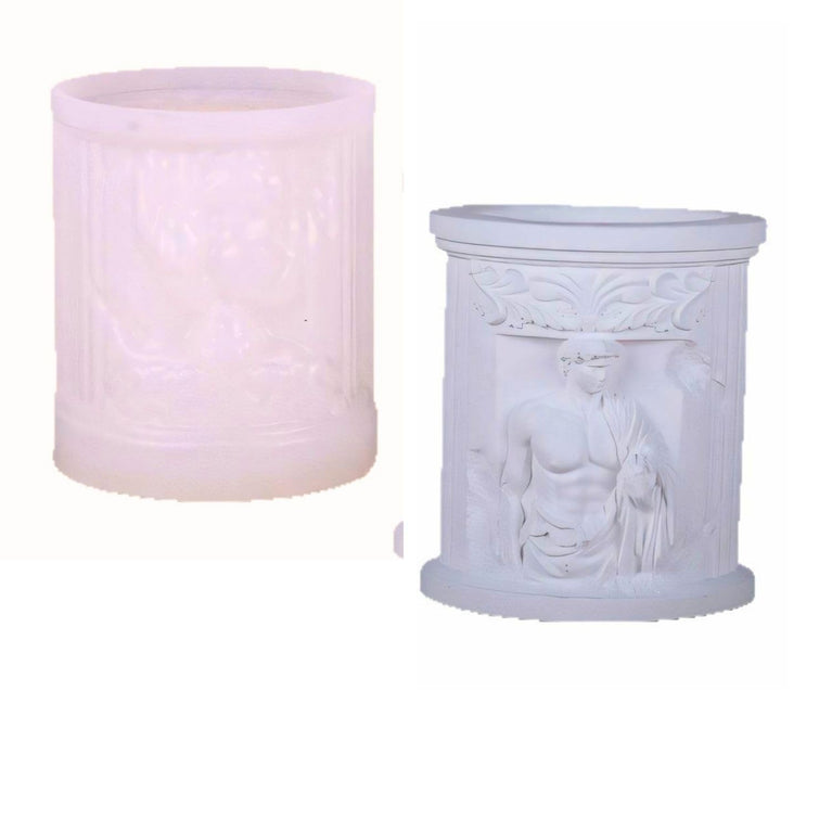 SNOOGG Silicone Mold Roman Greek Statue Relief Cylinder Pot Design for Eco Resin Crete Casting DIY Planter Candle Holder Storage Jar Home Decor Craft Mold