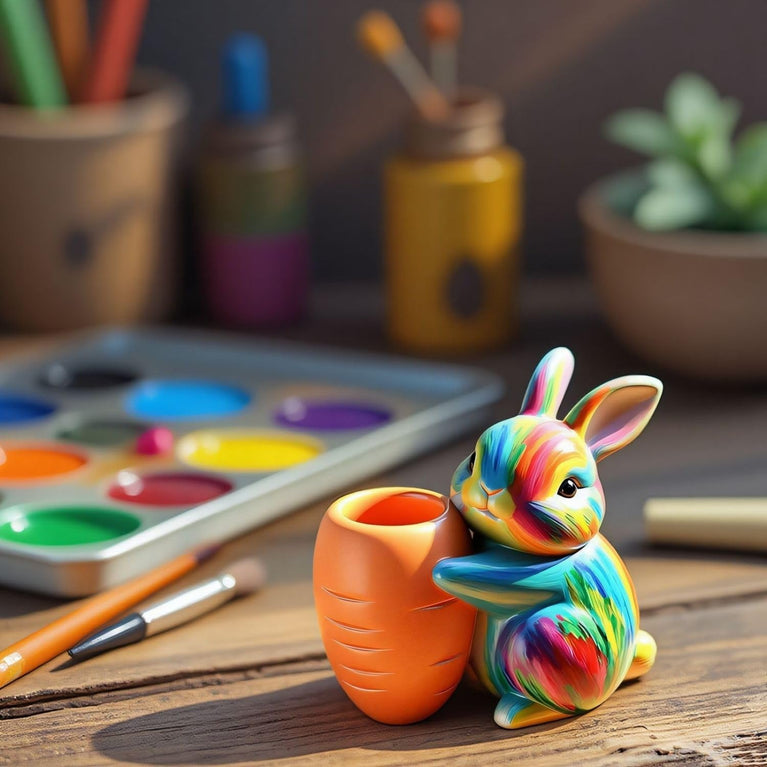 SNOOGG Silicone Mold Cute Bunny with Carrot Planter Design for Eco Resin Crete Casting DIY Succulent Pot Home Decor Craft Mold
