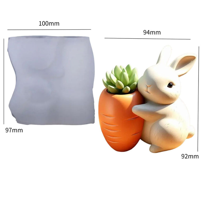 SNOOGG Silicone Mold Cute Bunny with Carrot Planter Design for Eco Resin Crete Casting DIY Succulent Pot Home Decor Craft Mold