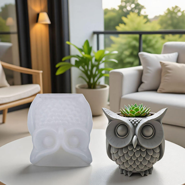 SNOOGG Silicone Mold Cute Owl Planter Pot Design for Eco Resin Crete Casting DIY Succulent Pot Candle Holder Home Decor Craft Mold