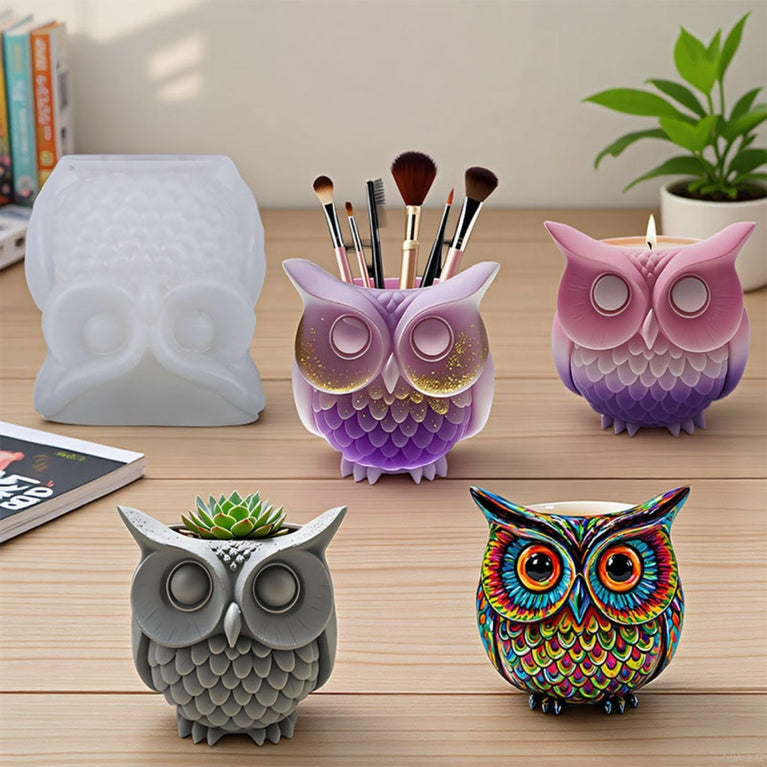SNOOGG Silicone Mold Cute Owl Planter Pot Design for Eco Resin Crete Casting DIY Succulent Pot Candle Holder Home Decor Craft Mold
