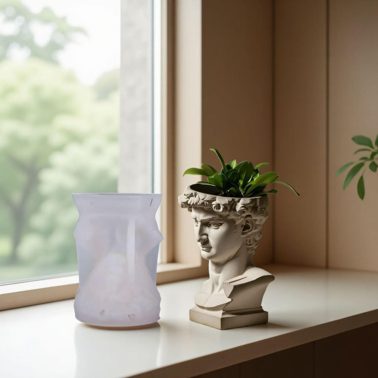 SNOOGG Silicone Mold David Head Sculpture Planter Pot Design for Eco Resin Crete Casting DIY Pen Stand Candle Holder Home Decor Craft Mold