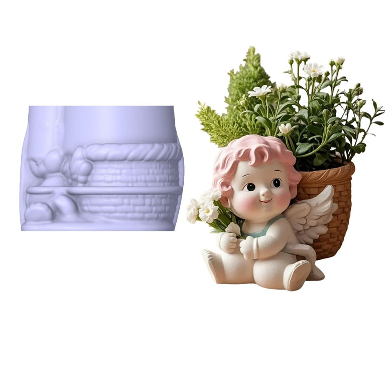 SNOOGG Silicone Mold Cute Angel Baby Planter Pot Design for Eco Resin Crete Casting DIY Succulent Pot Candle Holder Pen Stand Home Decor Craft Mold