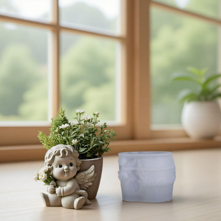 SNOOGG Silicone Mold Cute Angel Baby Planter Pot Design for Eco Resin Crete Casting DIY Succulent Pot Candle Holder Pen Stand Home Decor Craft Mold