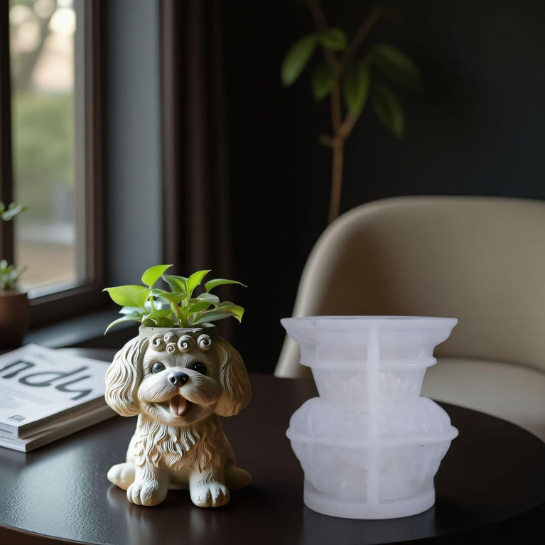 SNOOGG Silicone Mold Cute Puppy Dog Planter Pot Design for Eco Resin Crete Casting DIY Candle Holder Pen Stand Succulent Pot Home Decor Craft Mold