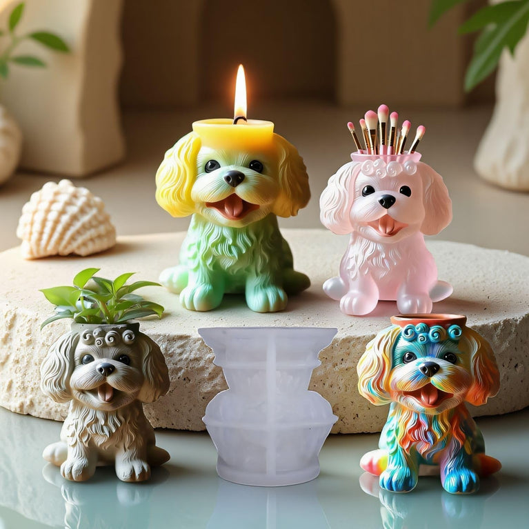 SNOOGG Silicone Mold Cute Puppy Dog Planter Pot Design for Eco Resin Crete Casting DIY Candle Holder Pen Stand Succulent Pot Home Decor Craft Mold
