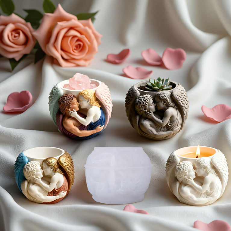 Snoogg Angel Embrace Silicone Mold for Eco Resin Casting, Jesmonite, Resin Crete, Ecocrete, Concrete & Plaster, Romantic Angel Couple Planter Mold for DIY Home Decor Crafts