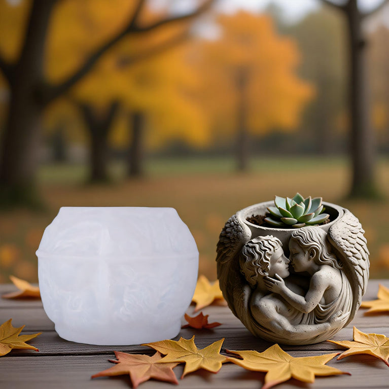 Snoogg Angel Embrace Silicone Mold for Eco Resin Casting, Jesmonite, Resin Crete, Ecocrete, Concrete & Plaster, Romantic Angel Couple Planter Mold for DIY Home Decor Crafts