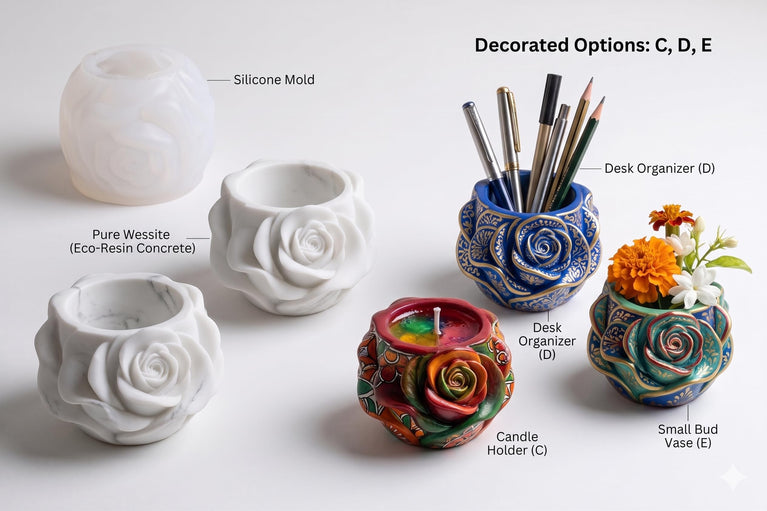 SNOOGG Rose Flower Silicone Mold for Eco Resin Concrete Planter Candle Holder Desk Organizer DIY Craft Mould Reusable Casting Mold for Vase Pen Stand Art Decor