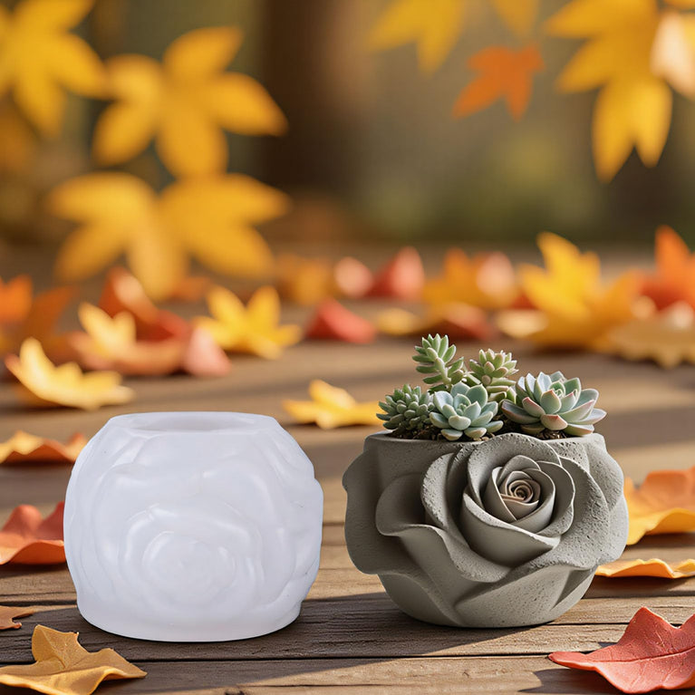 SNOOGG Rose Flower Silicone Mold for Eco Resin Concrete Planter Candle Holder Desk Organizer DIY Craft Mould Reusable Casting Mold for Vase Pen Stand Art Decor