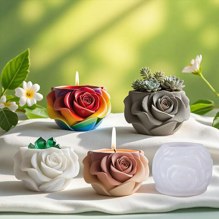 SNOOGG Rose Flower Silicone Mold for Eco Resin Concrete Planter Candle Holder Desk Organizer DIY Craft Mould Reusable Casting Mold for Vase Pen Stand Art Decor