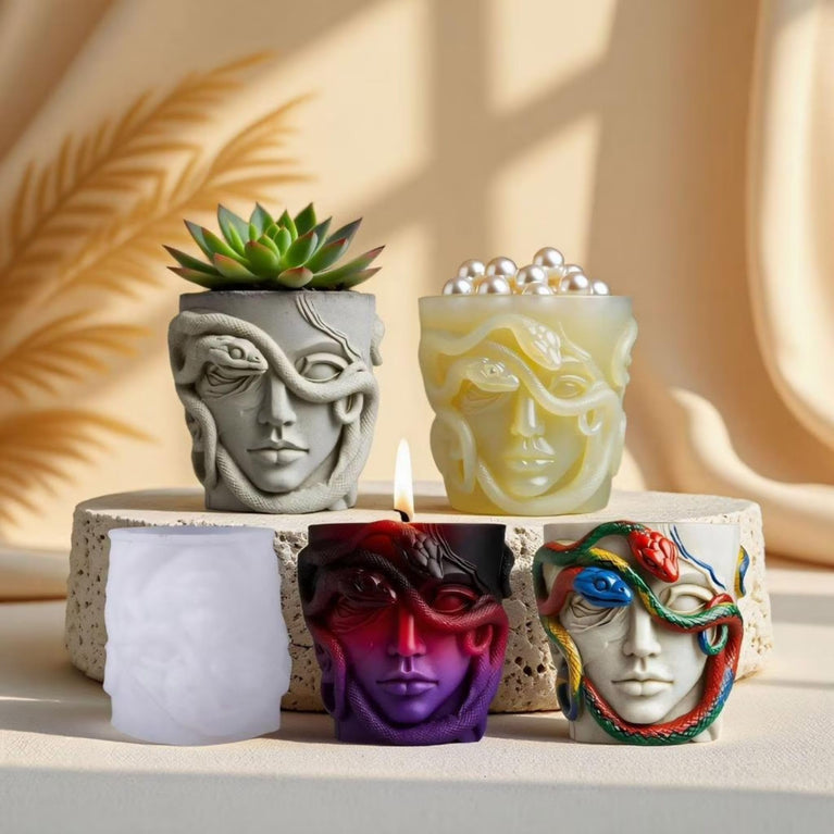 Snoogg Medusa Vessel Silicone Mold for Eco Resin Casting, Jesmonite, Resin Crete, Ecocrete, Concrete & Plaster, Goddess Face Planter Vase Candle Holder Mold DIY Home Decor