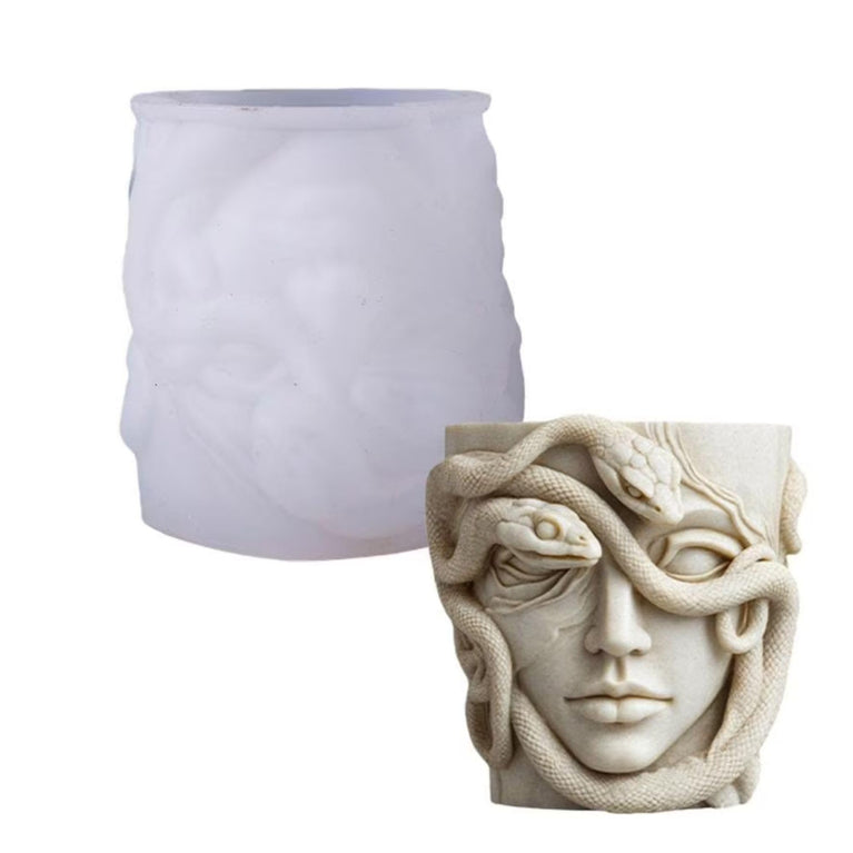 Snoogg Medusa Vessel Silicone Mold for Eco Resin Casting, Jesmonite, Resin Crete, Ecocrete, Concrete & Plaster, Goddess Face Planter Vase Candle Holder Mold DIY Home Decor