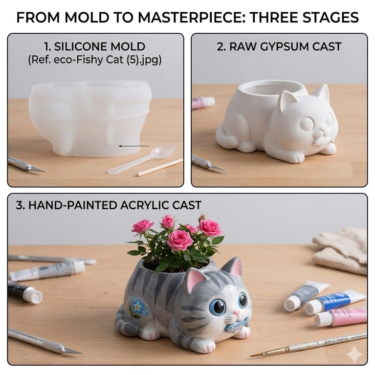 Snoogg Fishy Cat Planter Silicone Mold for Eco Resin Casting, Jesmonite, Resin Crete, Ecocrete, Concrete & Plaster, Cute Cat Succulent Pot Mold for DIY Home Decor Crafts